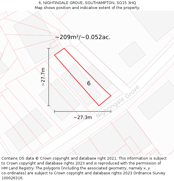 6, NIGHTINGALE GROVE, SOUTHAMPTON, SO15 3HQ: Plot and title map