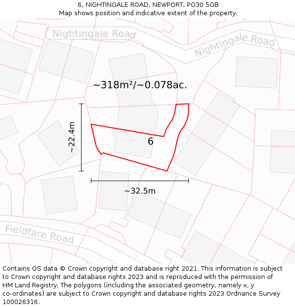 6, NIGHTINGALE ROAD, NEWPORT, PO30 5GB: Plot and title map