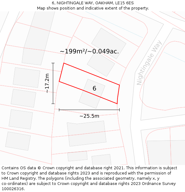 6, NIGHTINGALE WAY, OAKHAM, LE15 6ES: Plot and title map