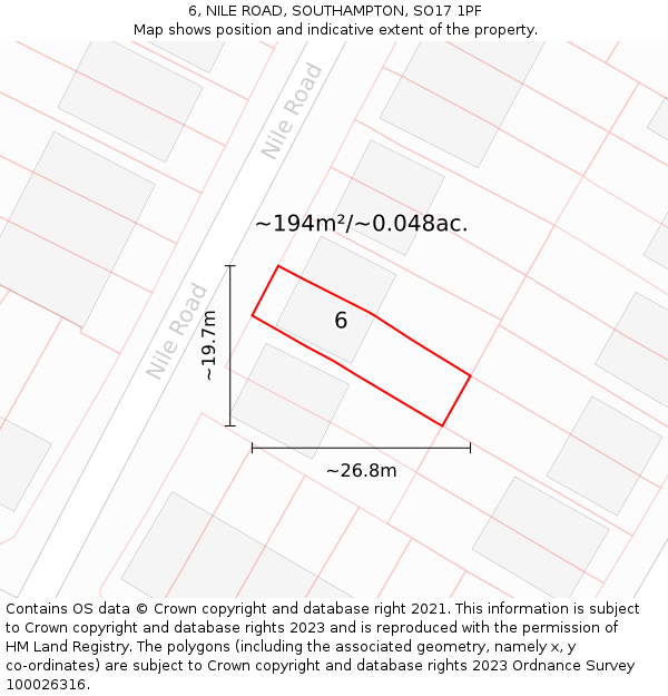 6, NILE ROAD, SOUTHAMPTON, SO17 1PF: Plot and title map