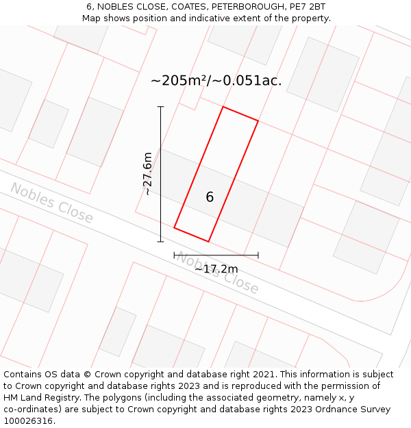 6, NOBLES CLOSE, COATES, PETERBOROUGH, PE7 2BT: Plot and title map