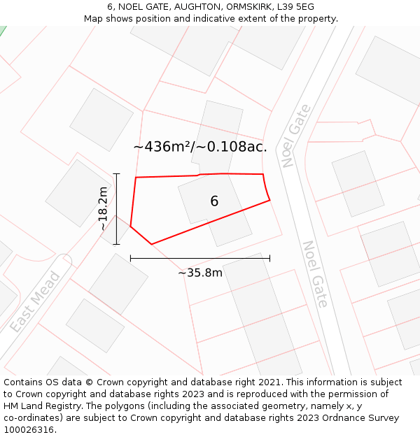 6, NOEL GATE, AUGHTON, ORMSKIRK, L39 5EG: Plot and title map