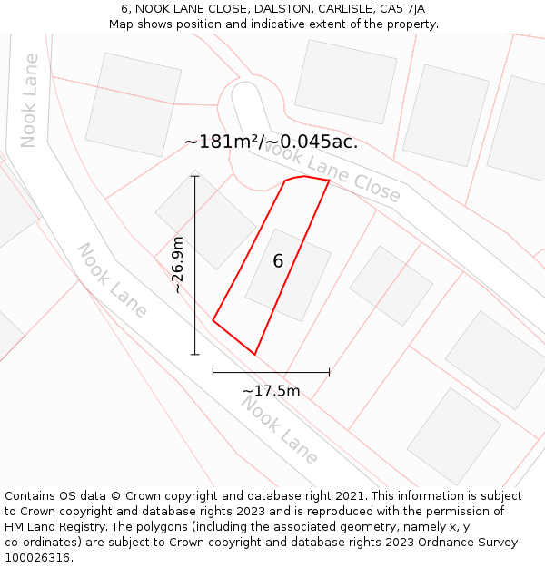 6, NOOK LANE CLOSE, DALSTON, CARLISLE, CA5 7JA: Plot and title map