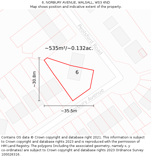 6, NORBURY AVENUE, WALSALL, WS3 4ND: Plot and title map