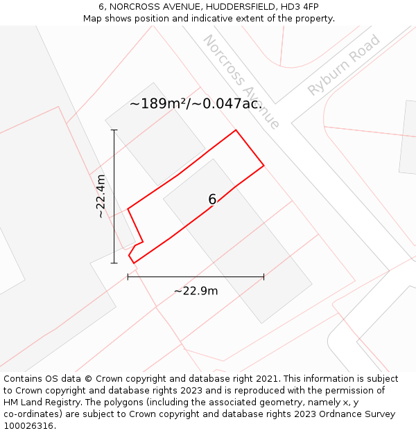 6, NORCROSS AVENUE, HUDDERSFIELD, HD3 4FP: Plot and title map