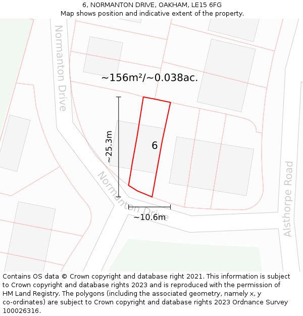 6, NORMANTON DRIVE, OAKHAM, LE15 6FG: Plot and title map