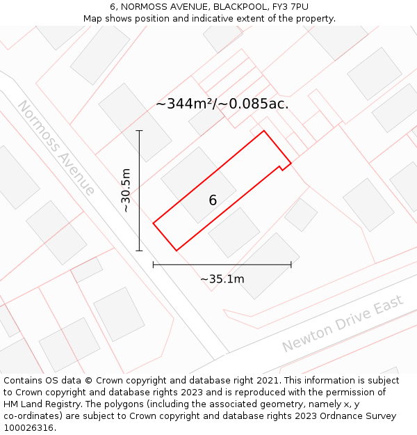6, NORMOSS AVENUE, BLACKPOOL, FY3 7PU: Plot and title map