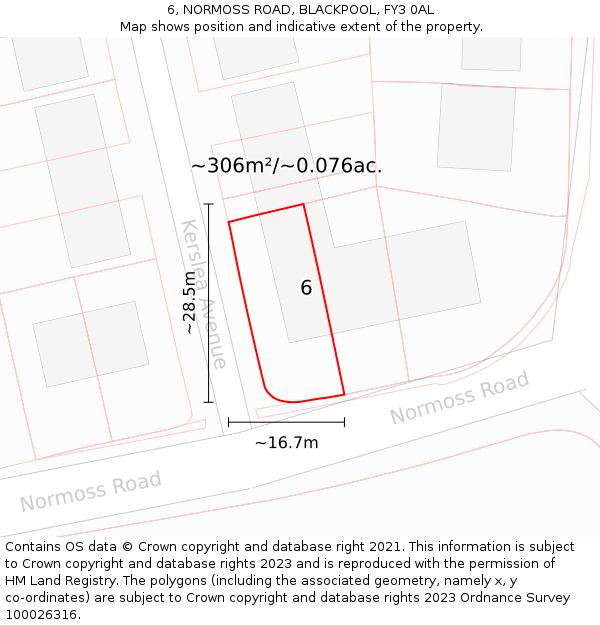 6, NORMOSS ROAD, BLACKPOOL, FY3 0AL: Plot and title map
