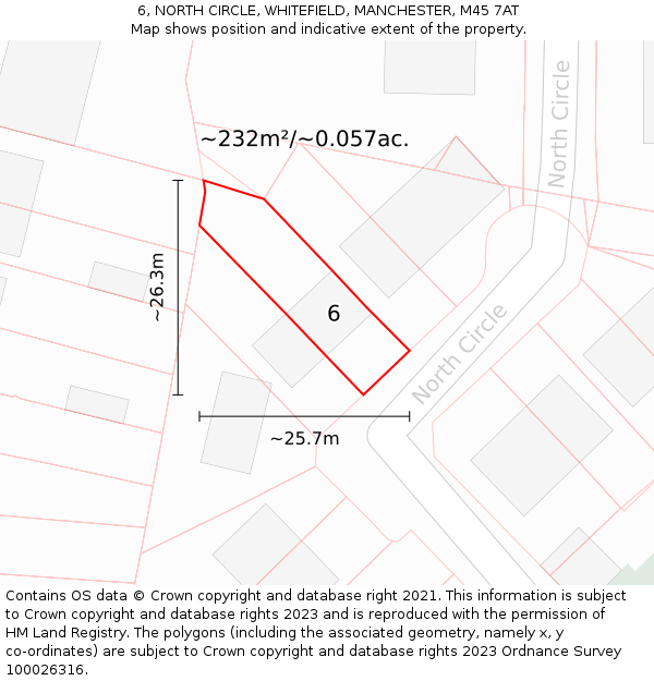 6, NORTH CIRCLE, WHITEFIELD, MANCHESTER, M45 7AT: Plot and title map
