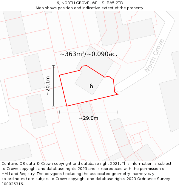 6, NORTH GROVE, WELLS, BA5 2TD: Plot and title map