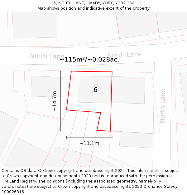6, NORTH LANE, HAXBY, YORK, YO32 3JW: Plot and title map