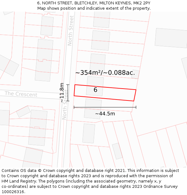 6, NORTH STREET, BLETCHLEY, MILTON KEYNES, MK2 2PY: Plot and title map