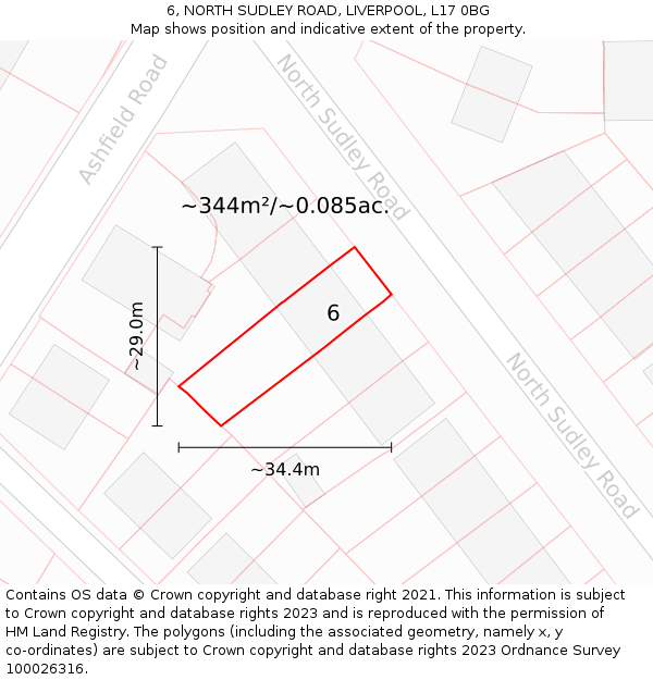 6, NORTH SUDLEY ROAD, LIVERPOOL, L17 0BG: Plot and title map
