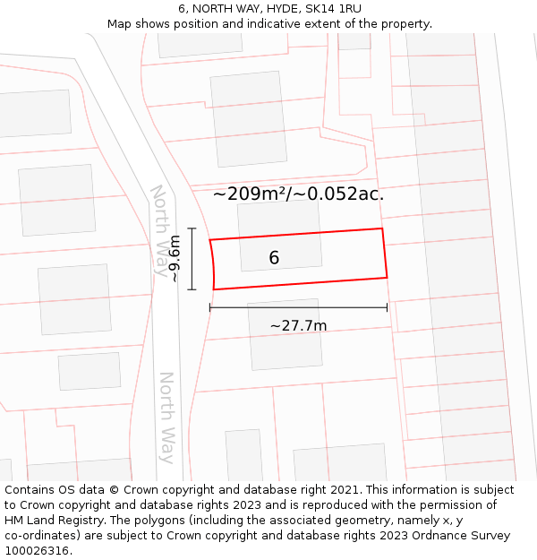 6, NORTH WAY, HYDE, SK14 1RU: Plot and title map