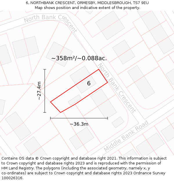 6, NORTHBANK CRESCENT, ORMESBY, MIDDLESBROUGH, TS7 9EU: Plot and title map