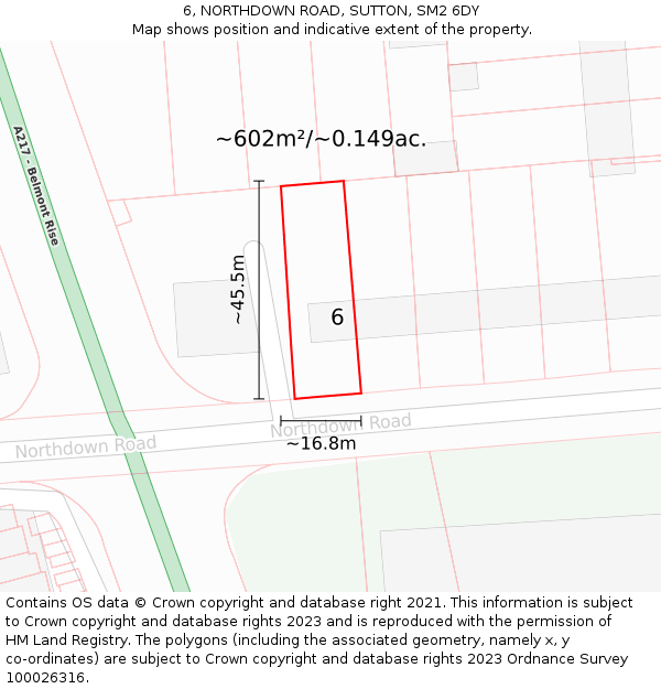 6, NORTHDOWN ROAD, SUTTON, SM2 6DY: Plot and title map