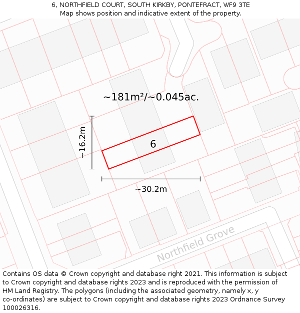 6, NORTHFIELD COURT, SOUTH KIRKBY, PONTEFRACT, WF9 3TE: Plot and title map