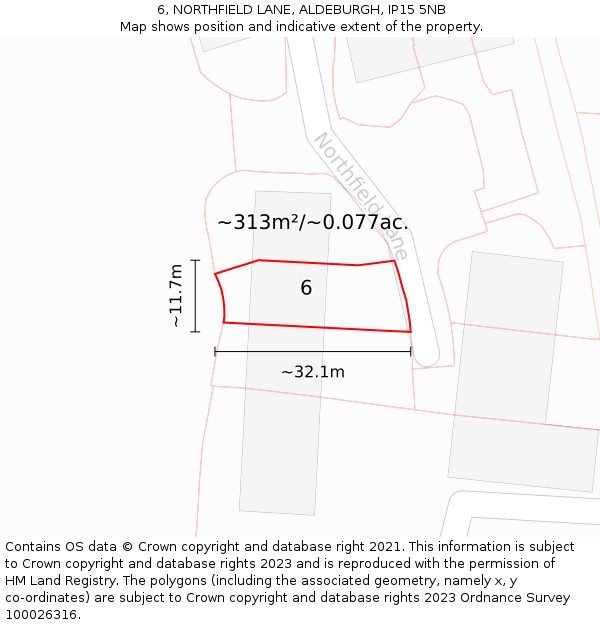 6, NORTHFIELD LANE, ALDEBURGH, IP15 5NB: Plot and title map