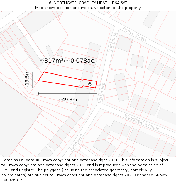 6, NORTHGATE, CRADLEY HEATH, B64 6AT: Plot and title map