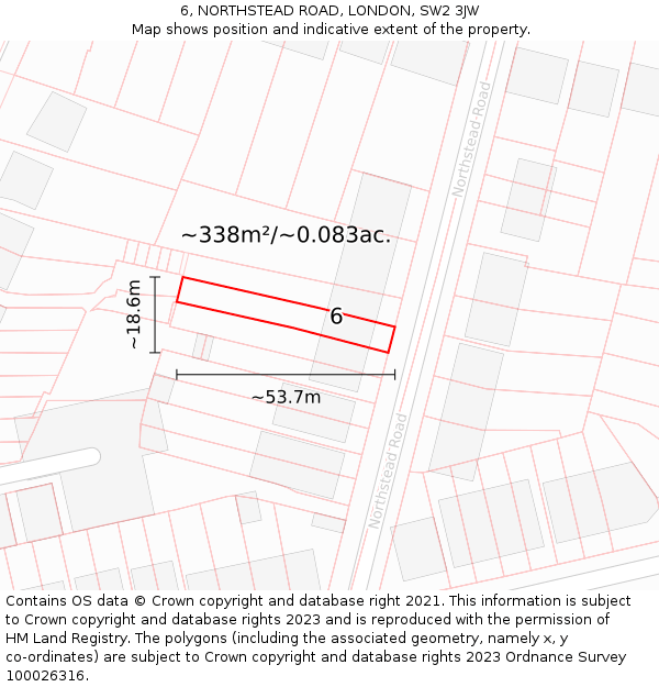 6, NORTHSTEAD ROAD, LONDON, SW2 3JW: Plot and title map