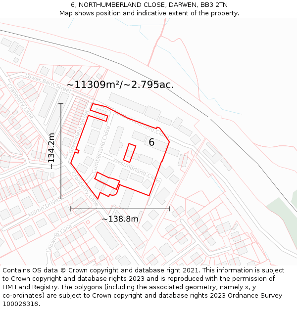 6, NORTHUMBERLAND CLOSE, DARWEN, BB3 2TN: Plot and title map