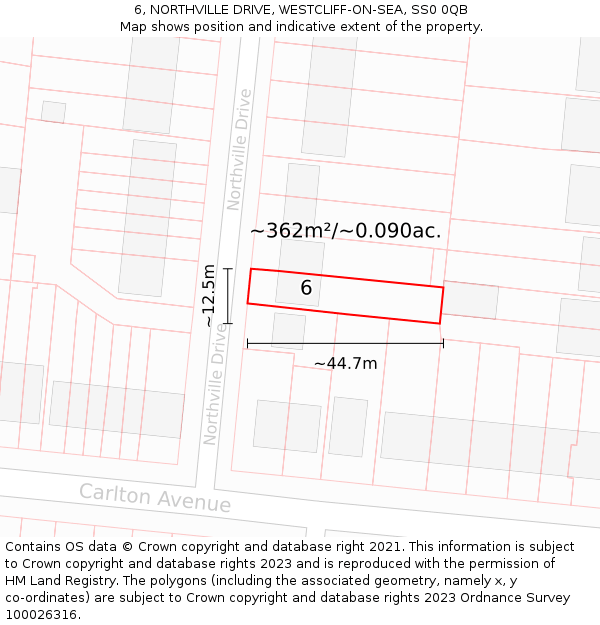 6, NORTHVILLE DRIVE, WESTCLIFF-ON-SEA, SS0 0QB: Plot and title map