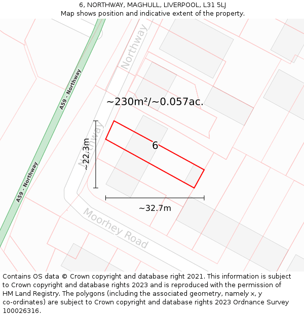 6, NORTHWAY, MAGHULL, LIVERPOOL, L31 5LJ: Plot and title map