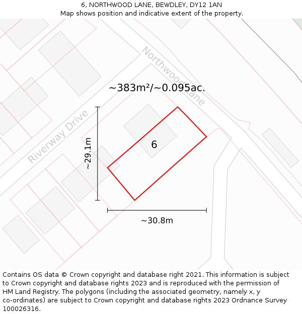 6, NORTHWOOD LANE, BEWDLEY, DY12 1AN: Plot and title map