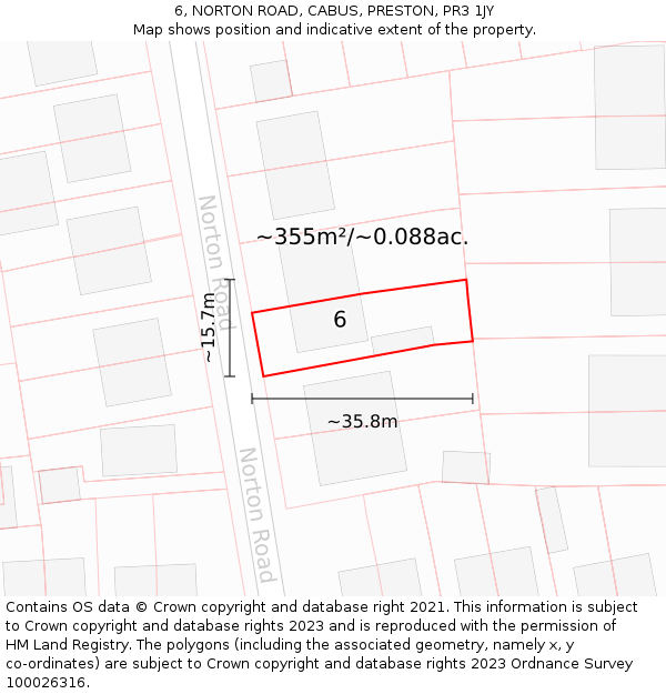 6, NORTON ROAD, CABUS, PRESTON, PR3 1JY: Plot and title map