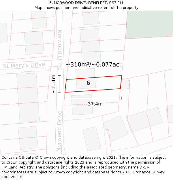 6, NORWOOD DRIVE, BENFLEET, SS7 1LL: Plot and title map