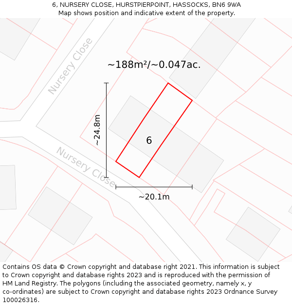 6, NURSERY CLOSE, HURSTPIERPOINT, HASSOCKS, BN6 9WA: Plot and title map