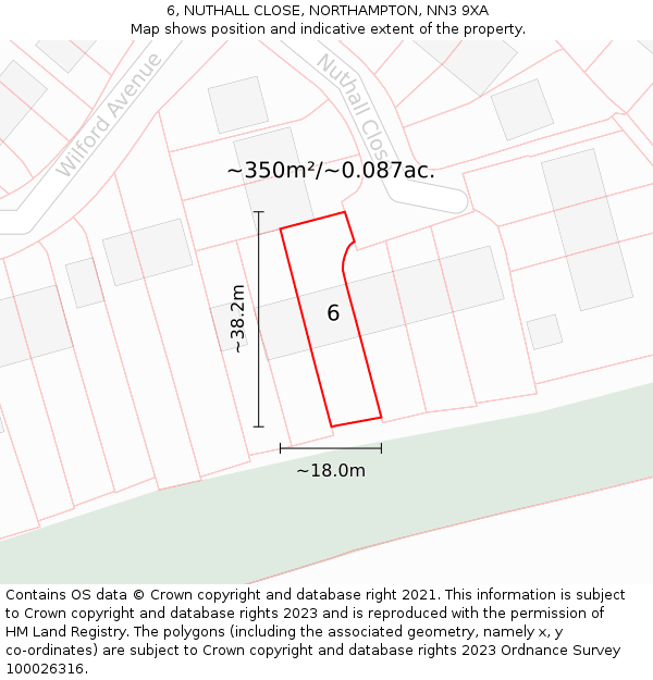 6, NUTHALL CLOSE, NORTHAMPTON, NN3 9XA: Plot and title map