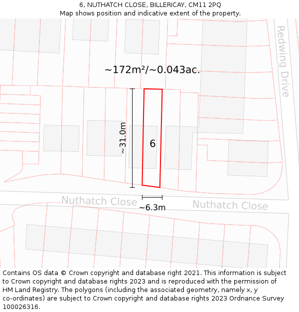 6, NUTHATCH CLOSE, BILLERICAY, CM11 2PQ: Plot and title map