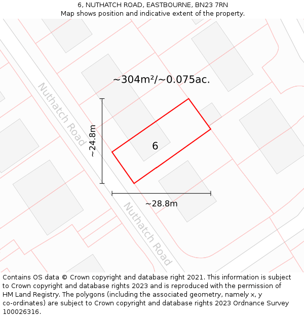 6, NUTHATCH ROAD, EASTBOURNE, BN23 7RN: Plot and title map