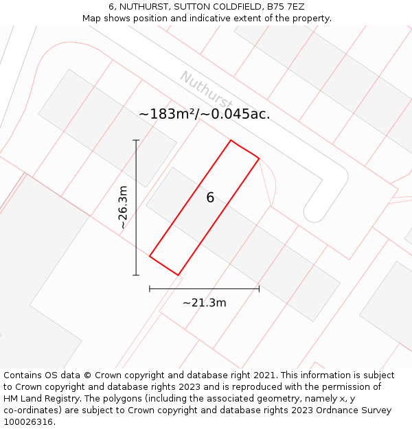 6, NUTHURST, SUTTON COLDFIELD, B75 7EZ: Plot and title map