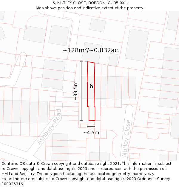 6, NUTLEY CLOSE, BORDON, GU35 0XH: Plot and title map