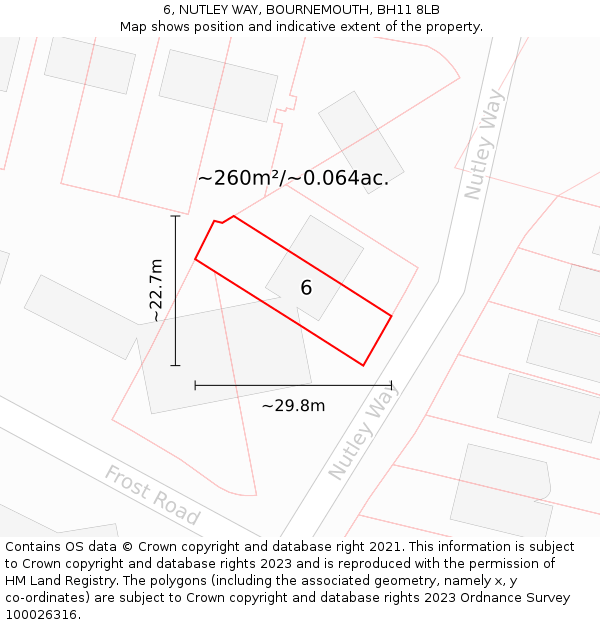 6, NUTLEY WAY, BOURNEMOUTH, BH11 8LB: Plot and title map