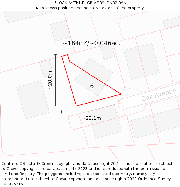 6, OAK AVENUE, GRIMSBY, DN32 0AN: Plot and title map