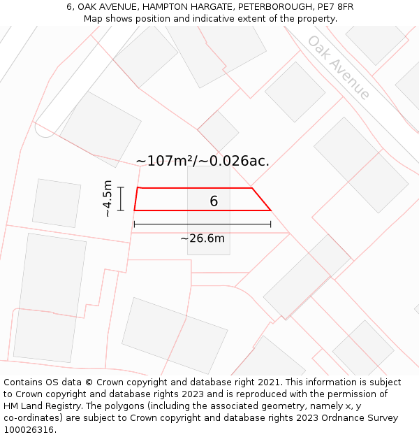 6, OAK AVENUE, HAMPTON HARGATE, PETERBOROUGH, PE7 8FR: Plot and title map