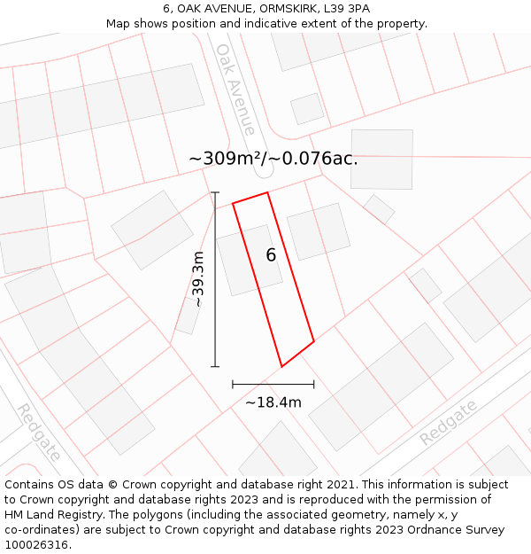 6, OAK AVENUE, ORMSKIRK, L39 3PA: Plot and title map