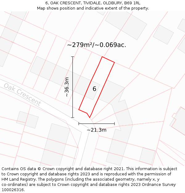 6, OAK CRESCENT, TIVIDALE, OLDBURY, B69 1RL: Plot and title map