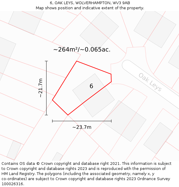 6, OAK LEYS, WOLVERHAMPTON, WV3 9AB: Plot and title map