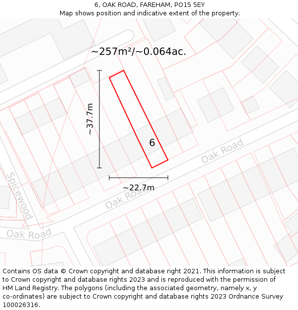 6, OAK ROAD, FAREHAM, PO15 5EY: Plot and title map