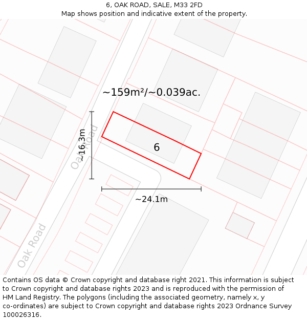 6, OAK ROAD, SALE, M33 2FD: Plot and title map