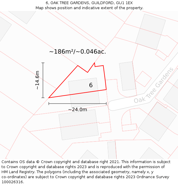 6, OAK TREE GARDENS, GUILDFORD, GU1 1EX: Plot and title map