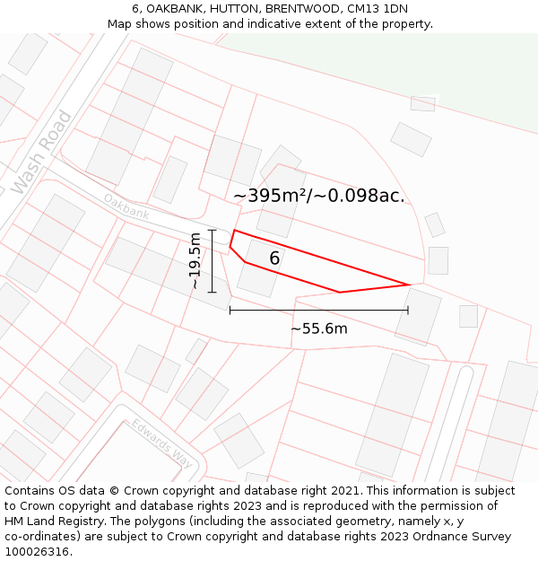 6, OAKBANK, HUTTON, BRENTWOOD, CM13 1DN: Plot and title map