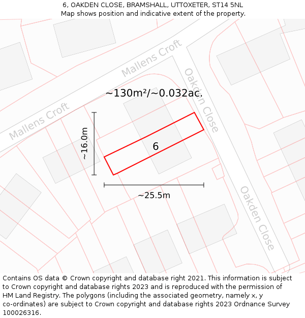 6, OAKDEN CLOSE, BRAMSHALL, UTTOXETER, ST14 5NL: Plot and title map