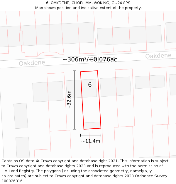 6, OAKDENE, CHOBHAM, WOKING, GU24 8PS: Plot and title map