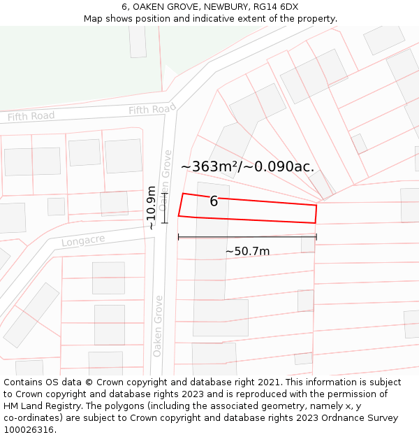 6, OAKEN GROVE, NEWBURY, RG14 6DX: Plot and title map