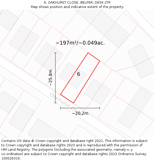 6, OAKHURST CLOSE, BELPER, DE56 2TR: Plot and title map